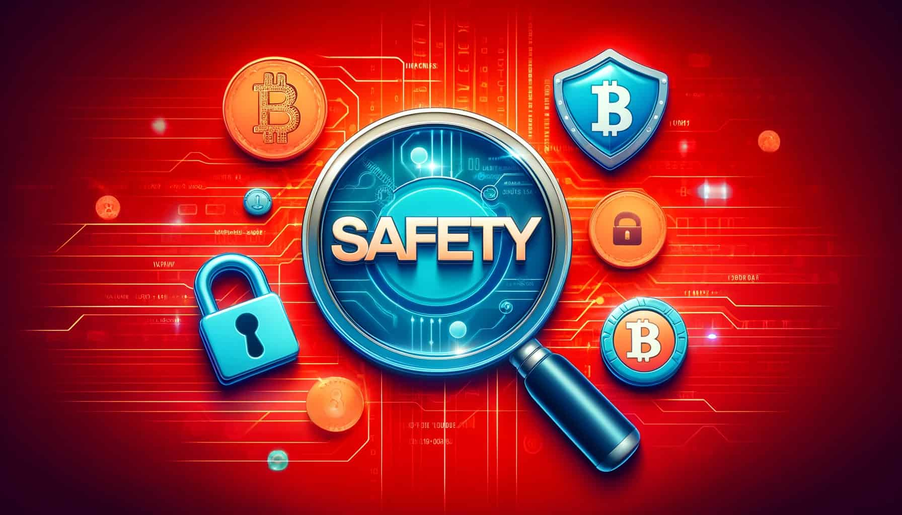 magnifying glass looking into bitcoin casino safety