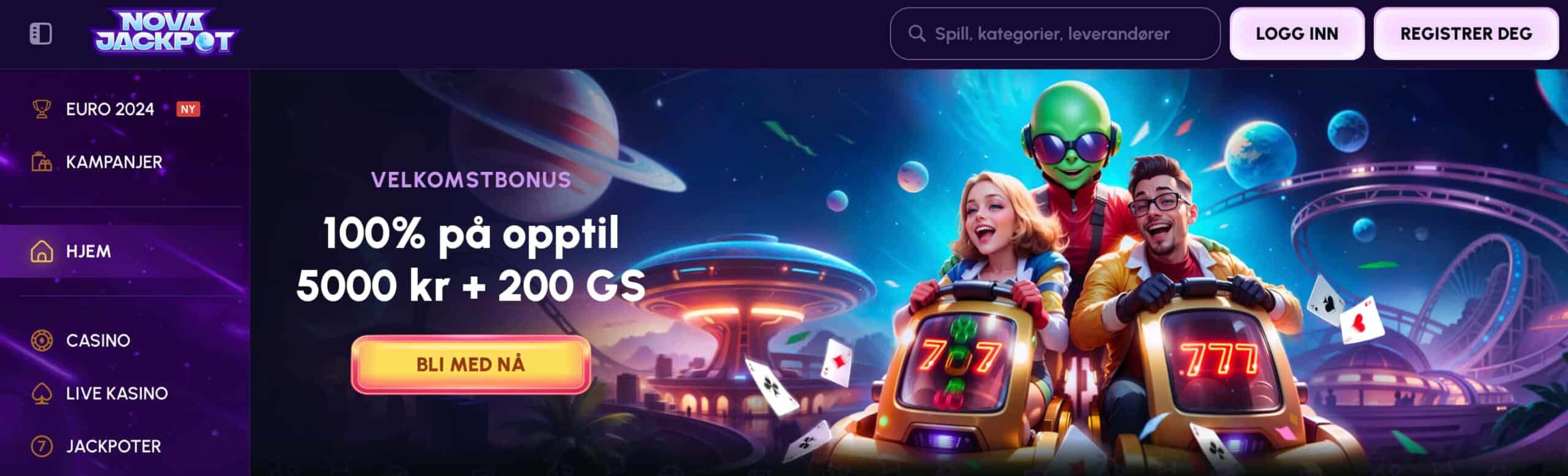 novajackpot frontpage med bonus