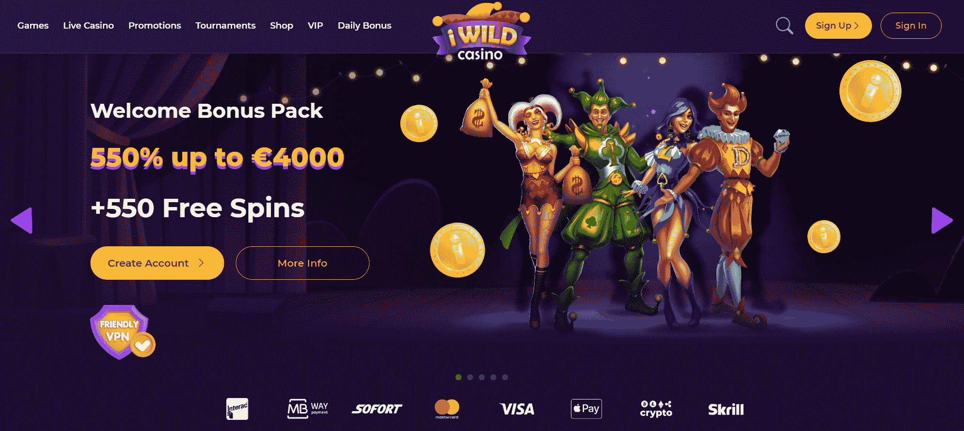 iWild Casino forside.